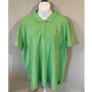 Caribbean Joe Let Go Lime Green & Pink Polo Top-2X